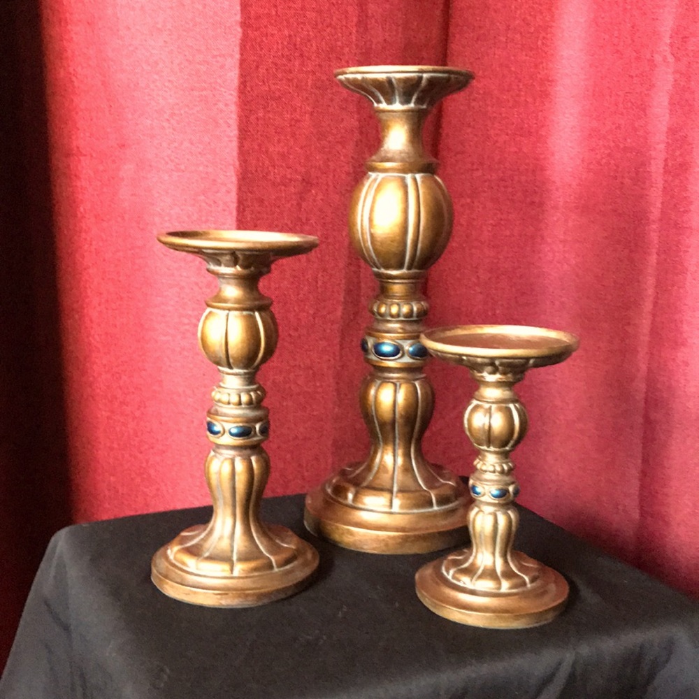 Resin painted candlesticks - set of 3.